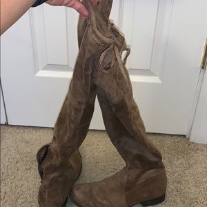 Over the knee suede tie boots